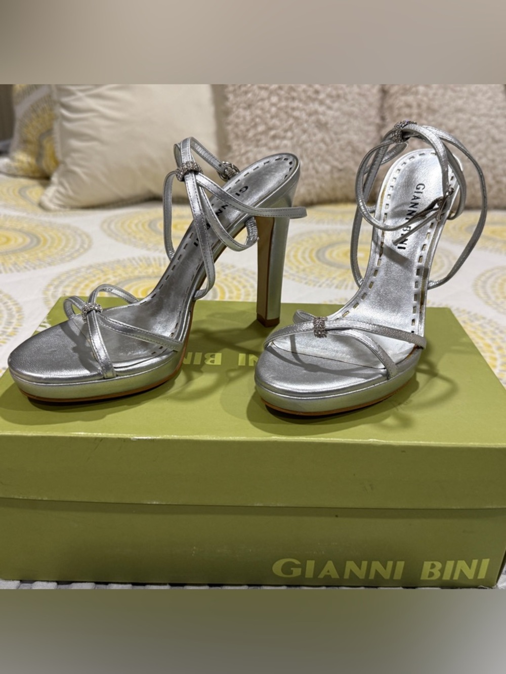 Gianni Bini Metallic Silver Strappy Platform Heels